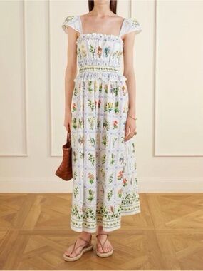 Farm Rio Floral Smocked Maxi Dress in White
